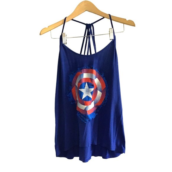VENUS Tops - VENUS- WOMENS BLUE "CAPTAIN AMERICA"MARVEL FRONT GRAPHIC TANK TOP SIZE MEDIUM